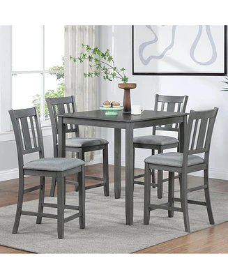 Simplie Fun Elegant 5-Piece Solid Wood Counter Height Dining Table and Chair Set