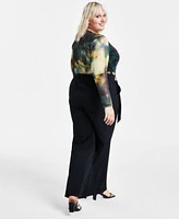 Bar Iii Trendy Plus Size Printed Cowl Neck Mesh Top Belted Cargo Pants Created For Macys