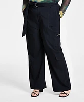 Bar Iii Trendy Plus Belted Cargo Pants, Created for Macy's