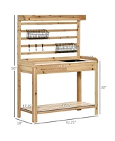 Spacious Potting Table with Sink, Storage, and Sturdy Fir Wood Construction
