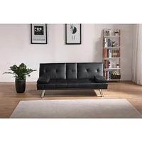 Streamdale Furniture 67" Pu Multifunctional Double Folding Sofa Bed For Office With Coffee Table