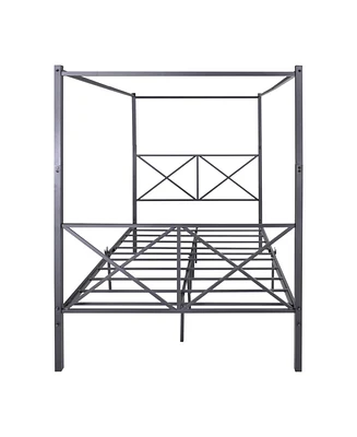 Simplie Fun Metal Canopy Bed Frame, Platform Bed Frame With X Shaped Frame Full