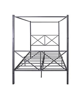 Simplie Fun Metal Canopy Bed Frame, Platform Bed Frame With X Shaped Frame Full