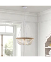 Bohemian style Wood Beaded Chandelier Oak White