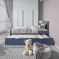 Solid Wood Blue Twin Bed with Pull-Out Trundle