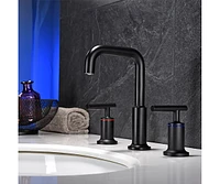 Matte Black Widespread Bathroom Sink Faucet With With cUPC Water Supply Hose And Cartridge