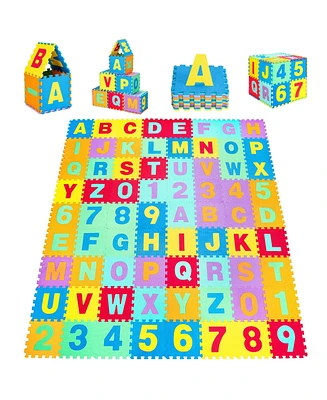 Slickblue Kids Foam Interlocking Puzzle Play Mat with Alphabet and Numbers 72 Pieces Set