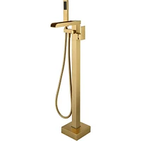 Streamdale Furniture Bathroom Freestanding Waterfall Tub Filler Brushed Gold Floor Mount Faucet With Hand Shower