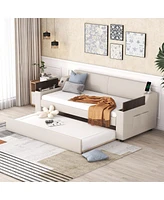 Streamdale Furniture Twin Size Upholstery Daybed With Storage Arms, Trundle And Usb Design