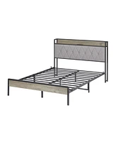 Simplie Fun Bed Frame With Charging Station Full Size, Grey, 83.1" L X 56.1" W X 39.2" H