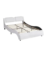 Simplie Fun Full Size Upholstered Pu Leather Platform Bed With Led Light Bed Frame With Slatted