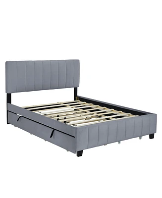 Simplie Fun Queen Size Velvet Upholstered Platform Bed With 2 Drawers And 1 Twin Xl Trundle