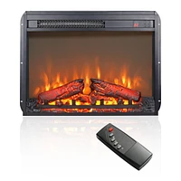 23 Inch Electric Fireplace Insert, Ultra Thin Heater With Log Set & Realistic Flame, Remote