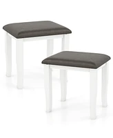 Slickblue Faux Leather Vanity Stool Chair Set of 2 for Makeup Room and Living Room-Grey and White