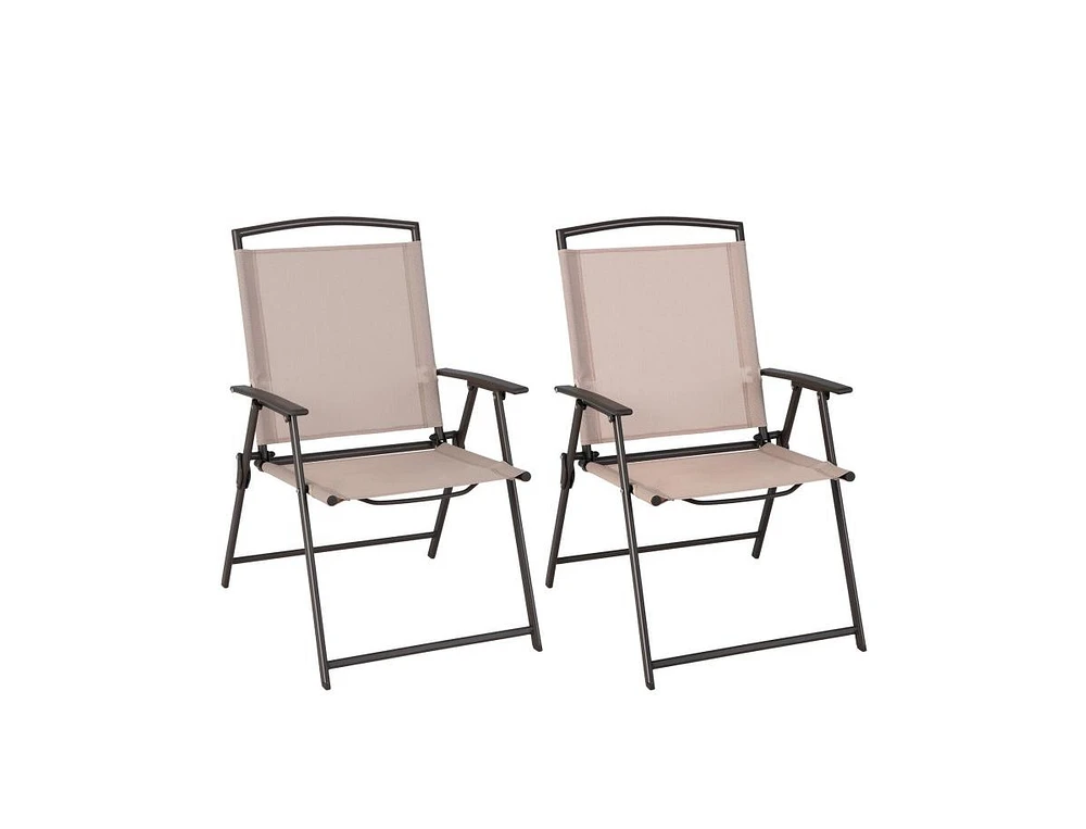 Slickblue Set of 2 Patio Dining Chairs with Armrests and Rustproof Steel Frame-Beige