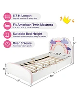Slickblue Kids Twin Size Upholstered Platform Wooden Bed with Rainbow Pattern