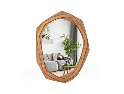 Slickblue Large Water Proof Irregular Framed Decoration Wall Mirror with Expansion Screws-Natural