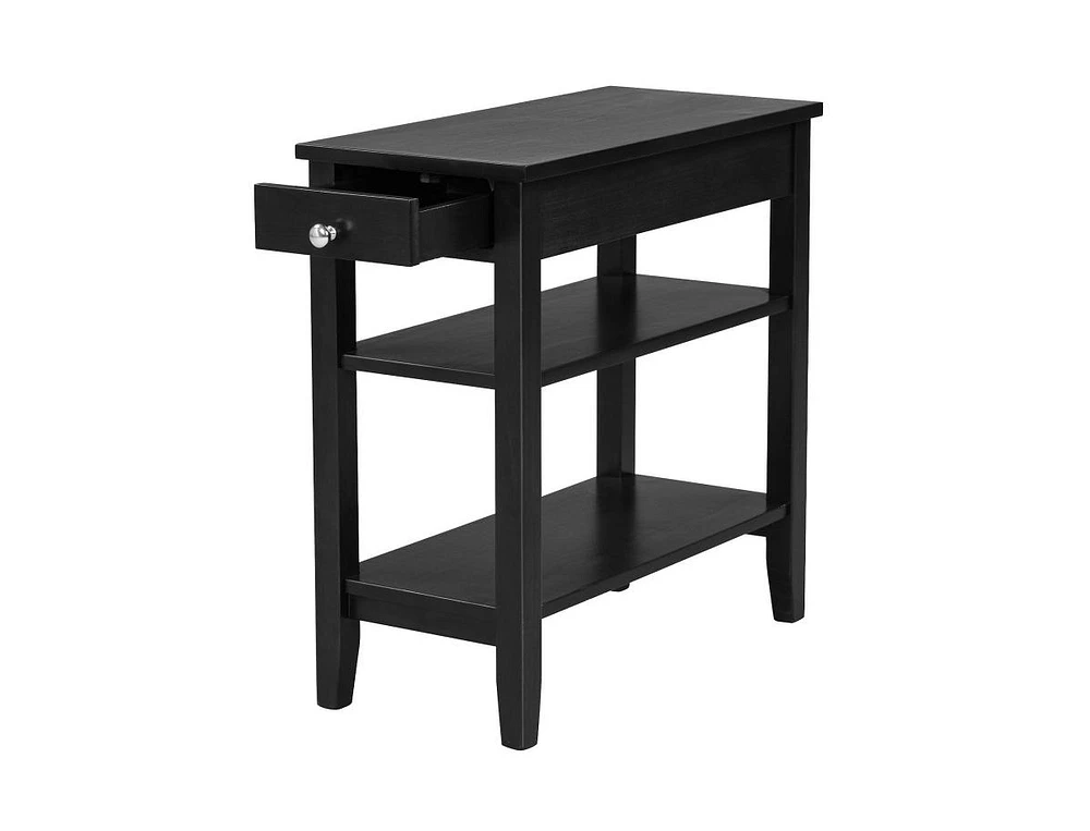 Slickblue Side End Table with Drawer and 2-Tier Open Storage Shelves for Space Saving