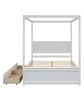 Streamdale Furniture Full-size wood canopy bed with drawers, no box spring needed