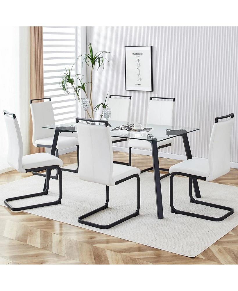 Simplie Fun Modern Glass Dining Table with Black Metal Legs