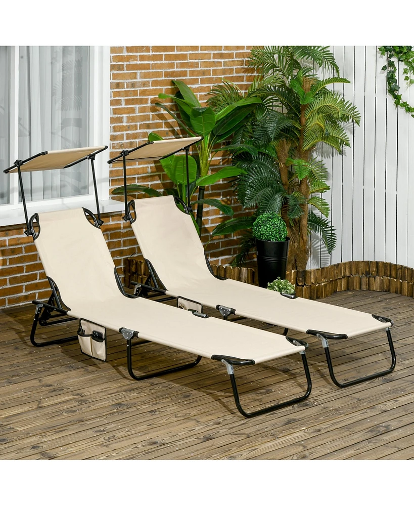 Simplie Fun Comfortable Pool Lounge Chairs with Sunshade and Adjustable Reclining Positions (Set of 2)