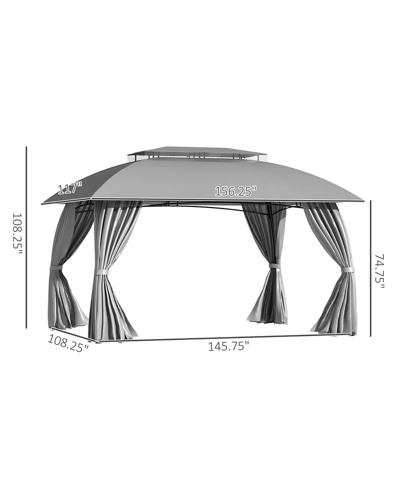 Streamdale Furniture Spacious and Serene 13'x9.7' Double-Vented Gazebo with Privacy Curtains