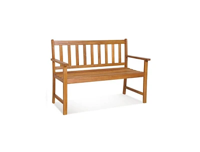 Slickblue 2-Person Patio Acacia Wood Bench with Backrest and Armrests