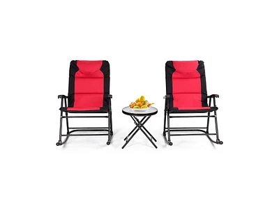 Slickblue 3 Pcs Outdoor Folding Rocking Chair Table Set with Cushion