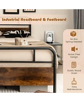 Sugift Full Size Bed Frame with Industrial Headboard-Full Size