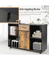Sugift 48 Inch Industrial Buffet Sideboard with 4 Open Cubbies