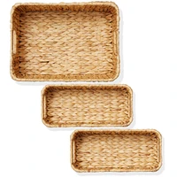 Casafield Water Hyacinth Storage Basket Set for Shelves - 1-Large, 2-Small - Woven Storage Bin Organizers with Handles - Natural