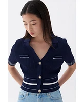 Nocturne Women's Short Sleeve Buttoned Knit Cardigan