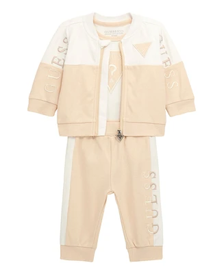 Guess Baby Boy Long Sleeve Bodysuit, Zip Top, and Pant Set