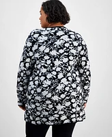 Jm Collection Plus Botanical-Print Open-Front Cardigan, Created for Macy's