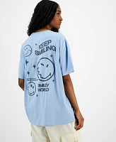 Grayson Threads, The Label Juniors' Smiley World Graphic Boyfriend Tee