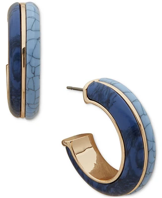 Anne Klein Gold-Tone Medium Stone Inlay C-Hoop Earrings, 1.21"