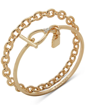 Anne Klein Gold-Tone 2-Pc. Set Pave Lock & Chain Bangle Bracelets