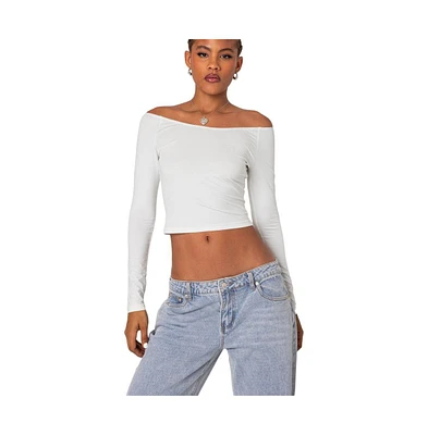 Edikted Women's Tahlia V Neck Off Shoulder Top