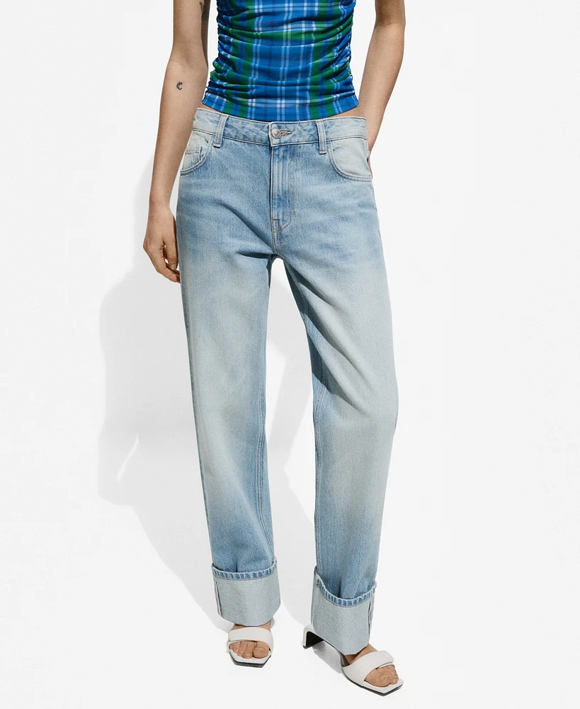 Mango Women's Turned-Up Straight Jeans