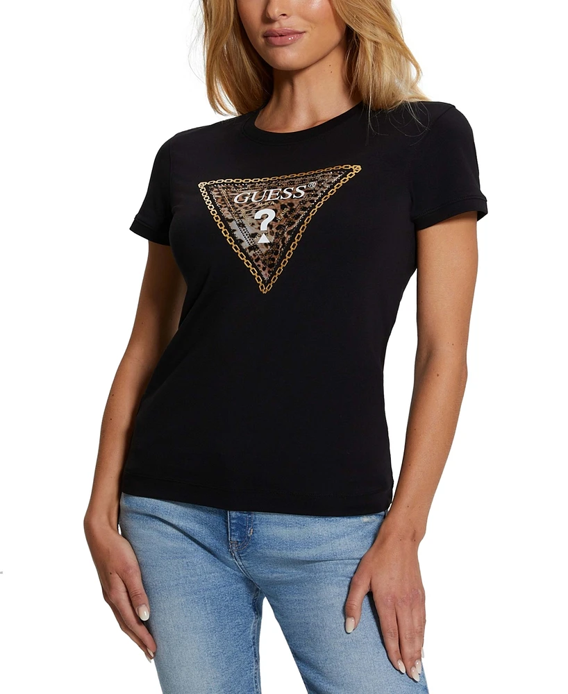 Guess Women's Leo Animal-Print Logo T-Shirt