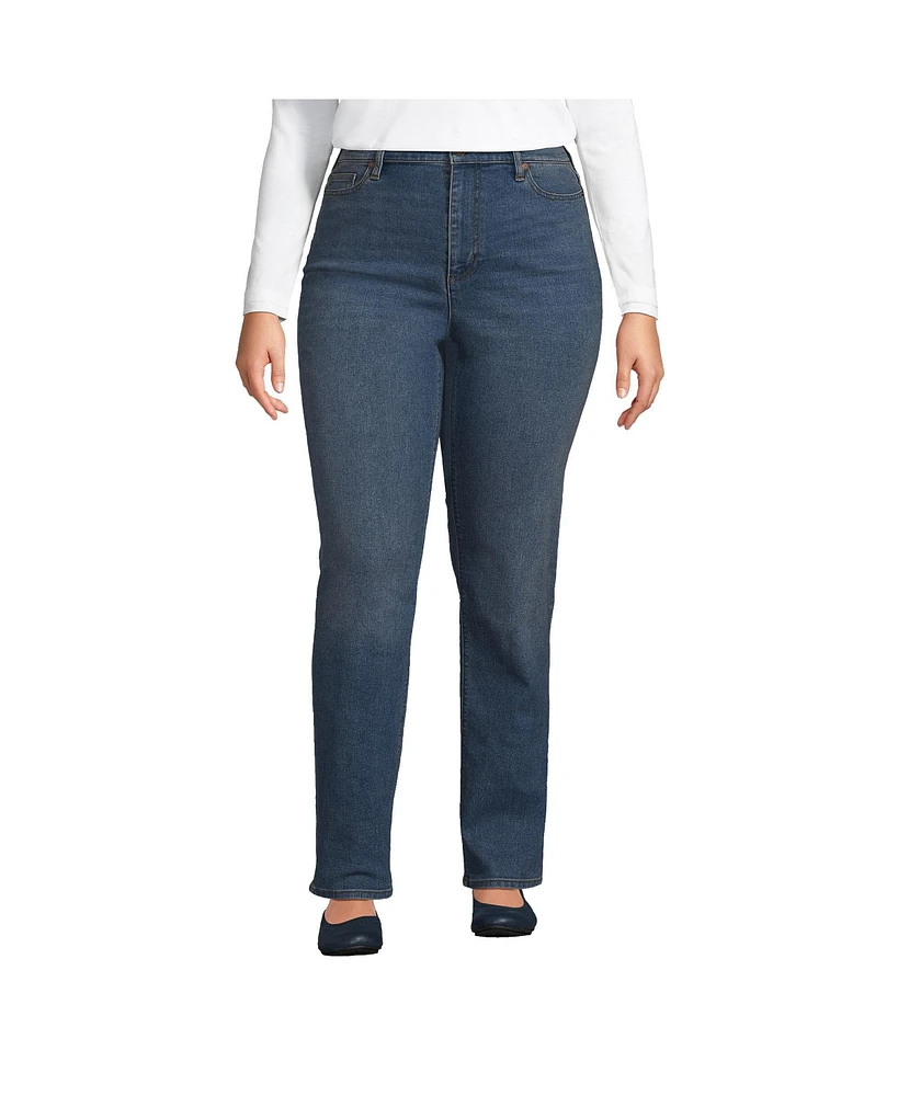 Lands' End Plus Recover High Rise Straight Leg Blue Jeans