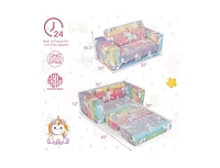 2-in-1 Flip Out Kids Sofa Chair with Detachable Flannel Fabric Cover and Glowing Patterns