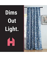 Hlc.me Ashley Floral Patterned Light Blocking Curtain Rod Pocket Pole Top Panels