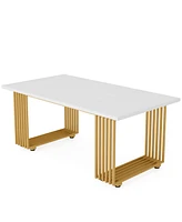 Tribesigns 70.9" Modern Office Desk, Wooden Computer Desk, White Executive Desk with Gold Metal Legs, Large Workstation for Home Office, Study Writing