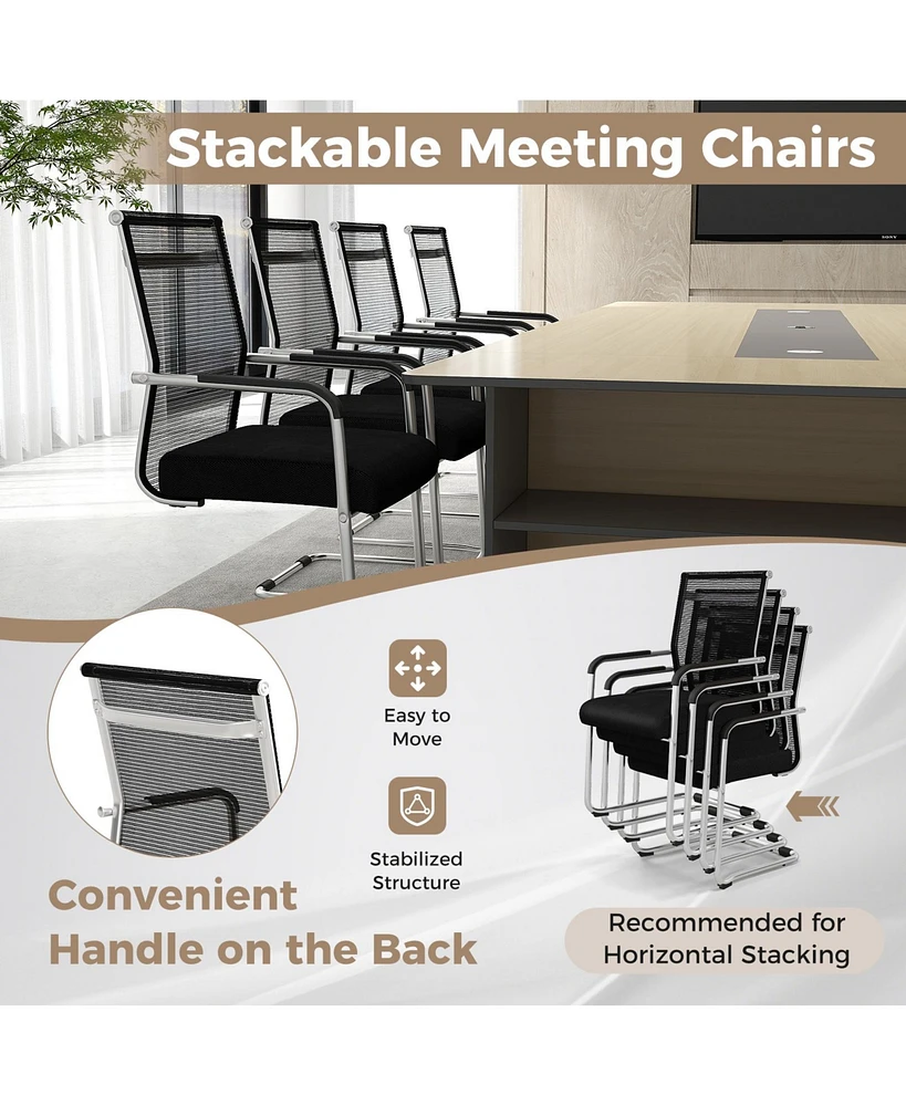 Slickblue Office Guest Chairs Set of 4 with Metal Sled Base and Armrests-Black