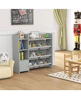 4-Tier Kids Toy Storage Organizer Bookshelf and Toy Storage Rack with Door