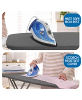 Clara Clark 3 Piece Ironing Organizer Set - Board & Iron Holder T&V Shaped Wall & Over The Door Mounted - Iron Rest - Ironing Board Cover