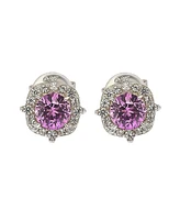 Suzy Levian New York Pink Sapphire & Lab-Grown White Sapphire Halo Stud Earrings in Sterling Silver by Suzy Levian