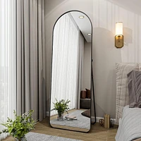 Homlux 64"x21" Arched Full-Length Mirror with Black Aluminum Alloy Frame, Rounded Corners, Standing, Hanging, Leaning