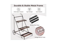 Slickblue 3-Tier Metal Plant Stand with Wheels and Handle for Balcony